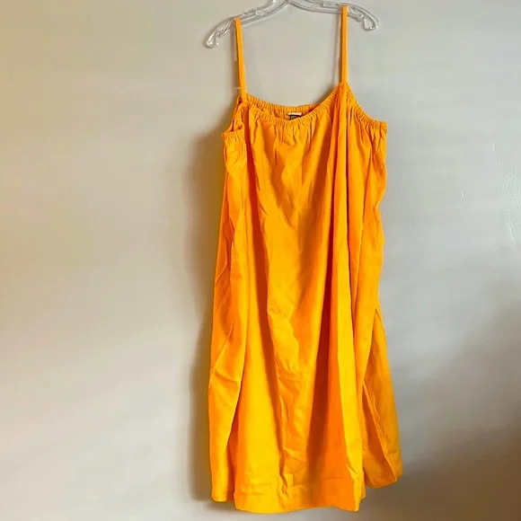 a new day | Dresses | Sunny Summer Day Linen Rayon Midi Sack Dress 3x  Sleeveless Orange Yellow | Poshmark